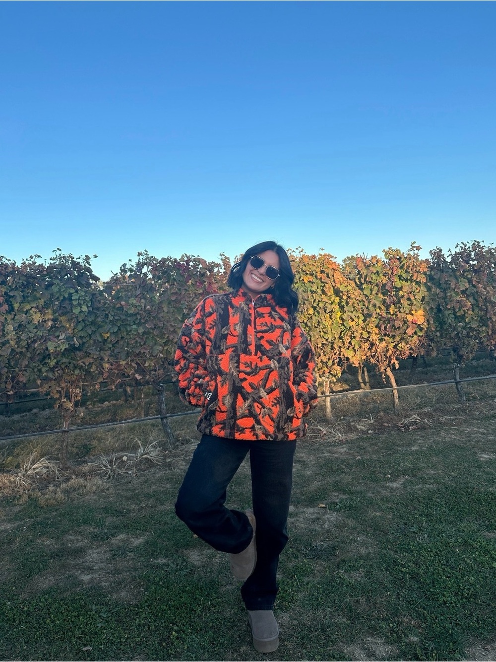 BDG Orange and Brown Camo Teddy Half-Zip Jacket